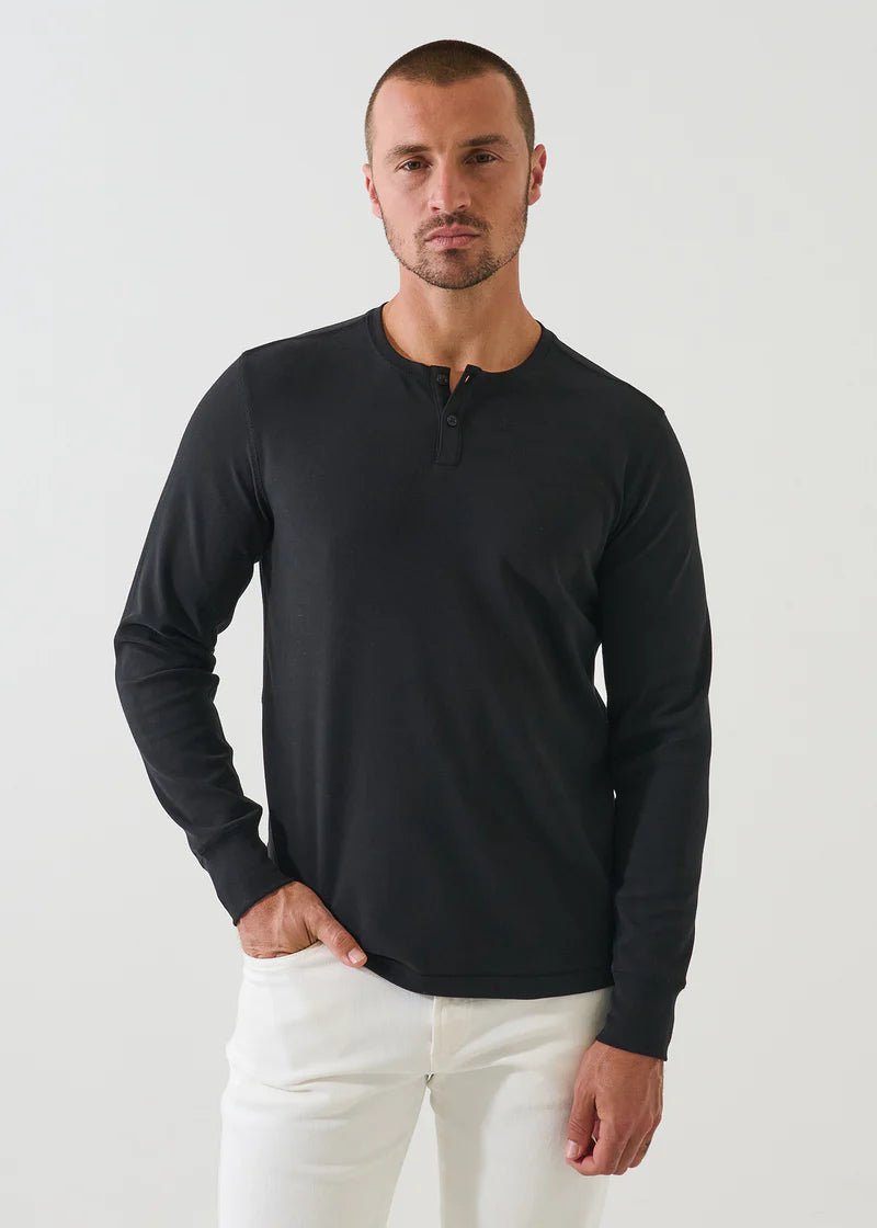 PIMA COTTON INTERLOCK HENLEY - BLACK