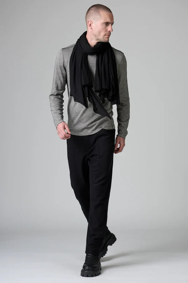 PLAIN‑KNIT VISCOSE SCARF - BLACK