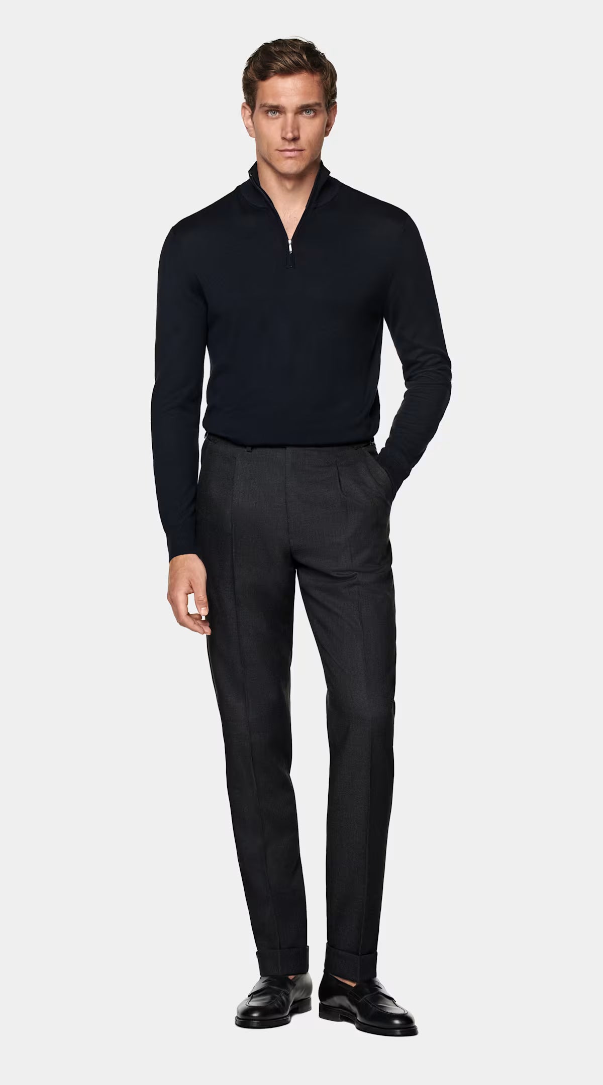FILIPPA K RIBBED WOOL HALF ZIP SWEATER