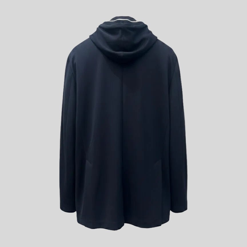 TECHNO FABRIC JACKET WITH DETACHEABLE HOOD - NAVY BLUE