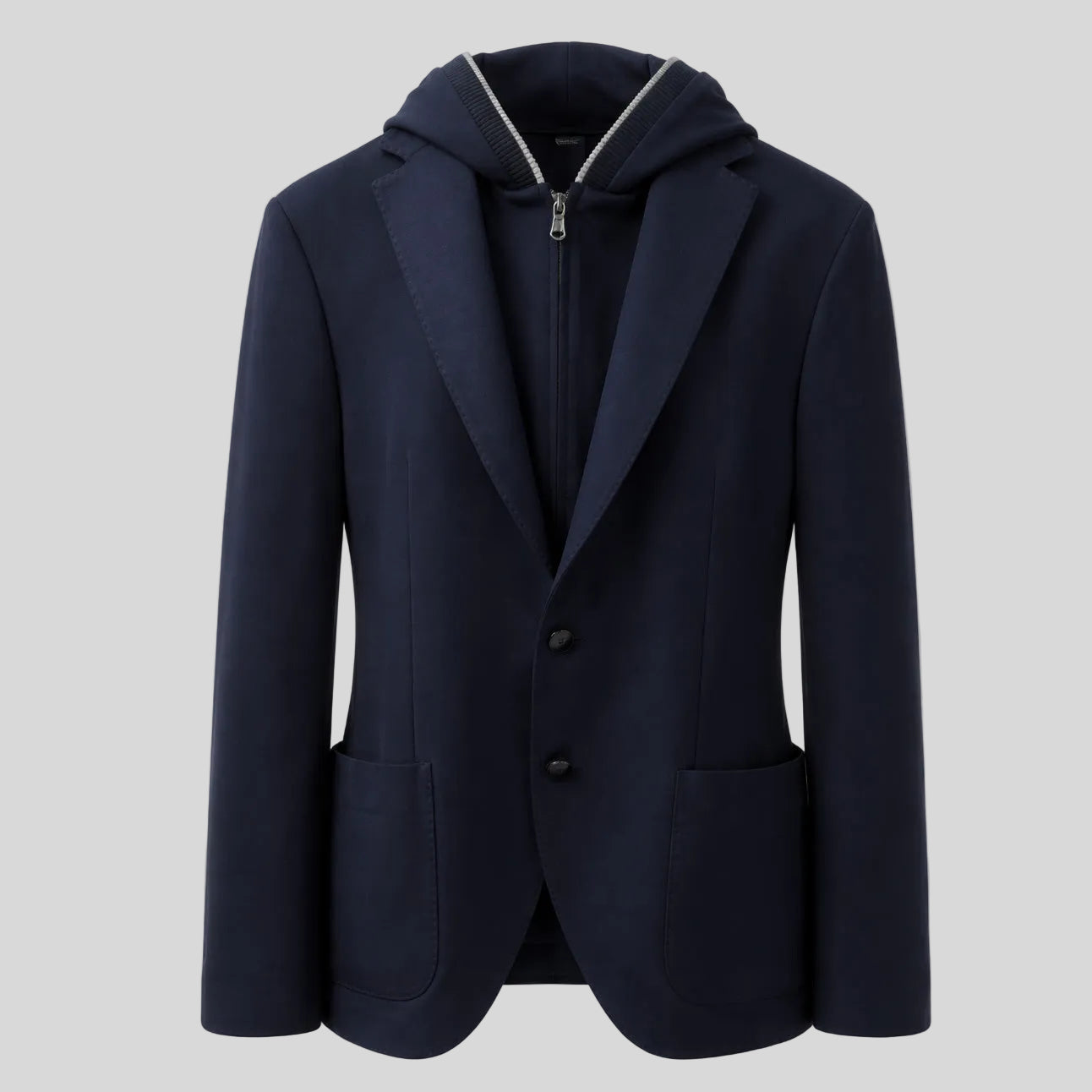 TECHNO FABRIC JACKET WITH DETACHEABLE HOOD - NAVY BLUE