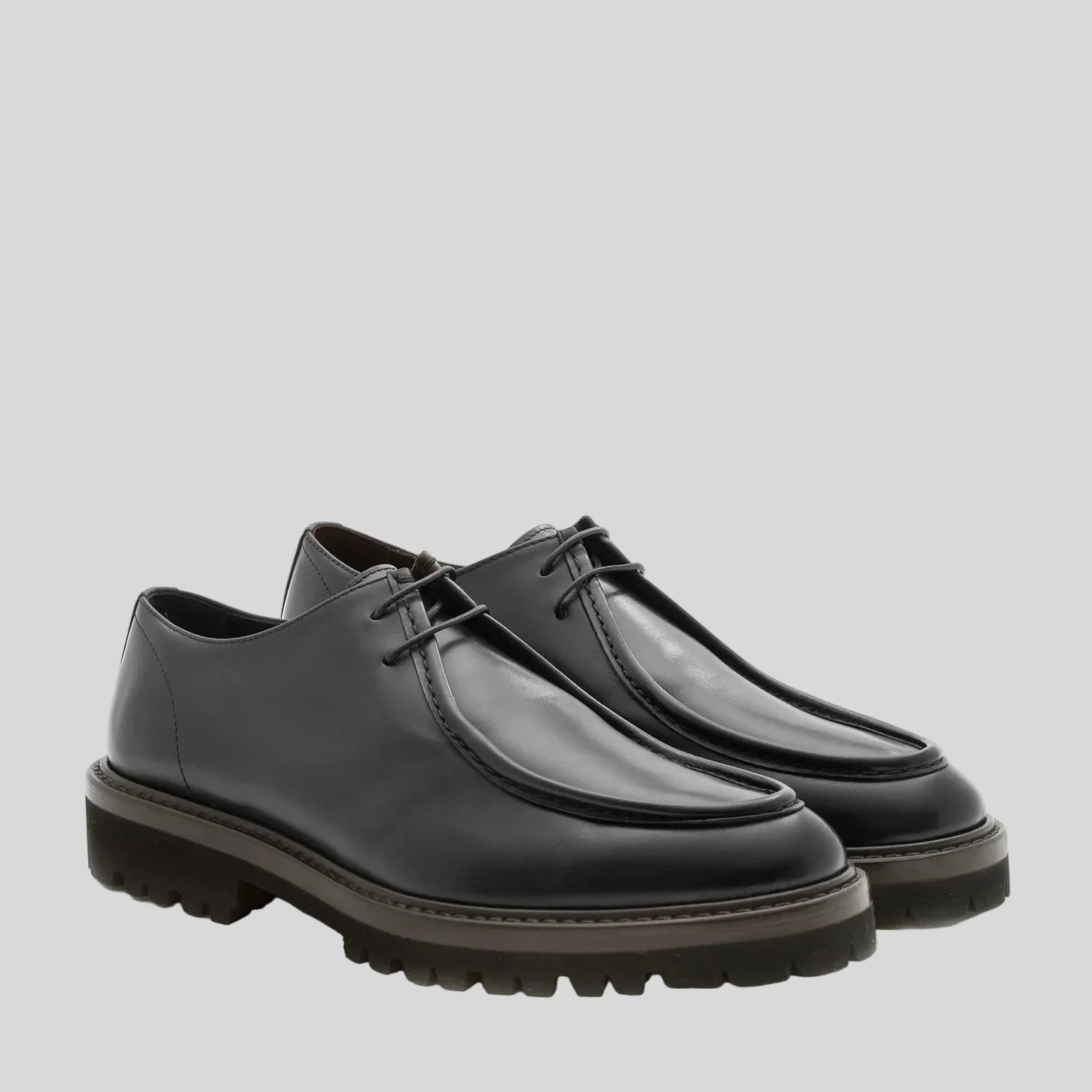 MOC TOE DERBY LEATHER SHOE -   BLACK