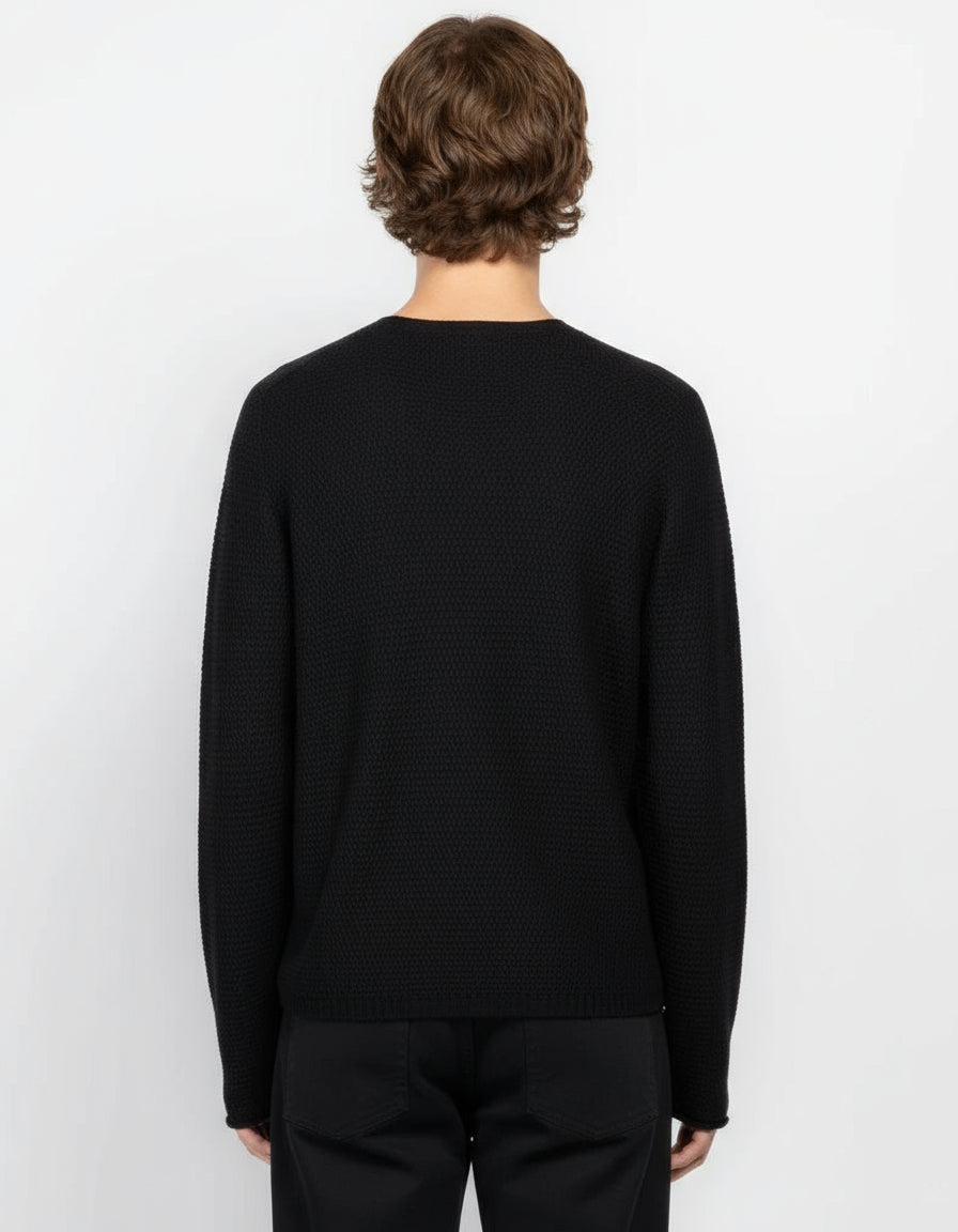 HANNES ROETHER WAFFLE SWEATER - BLACK
