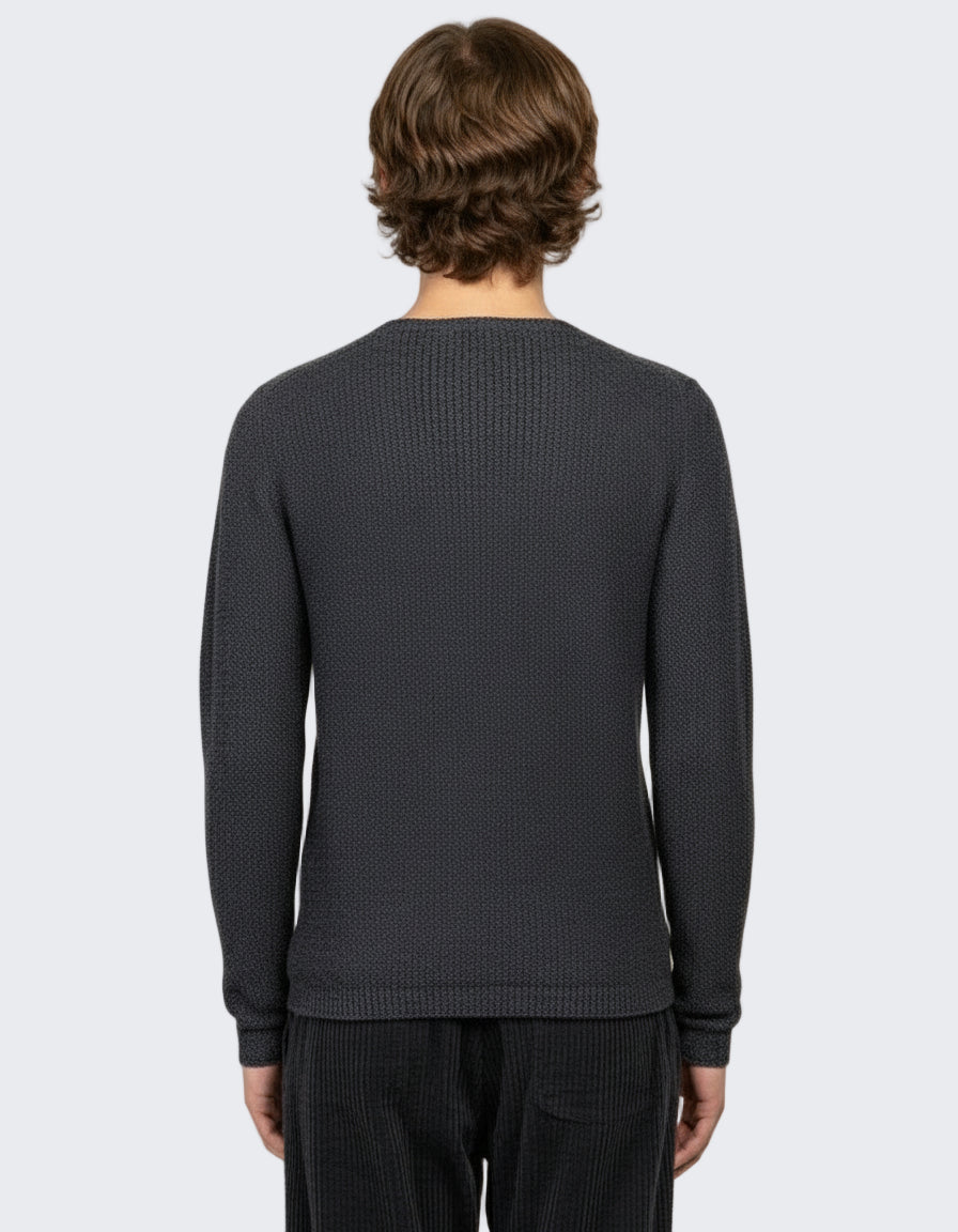 HANNES ROETHER WAFFLE SWEATER - TORNADO/METRO