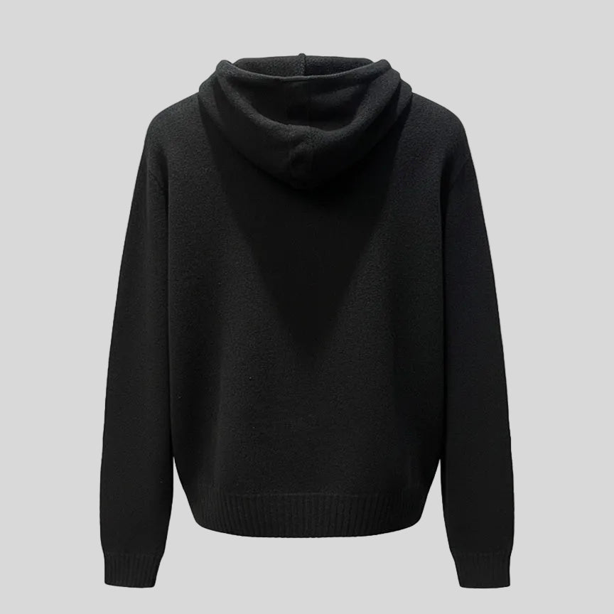 WOOL SWEATER HOODIE - BLACK