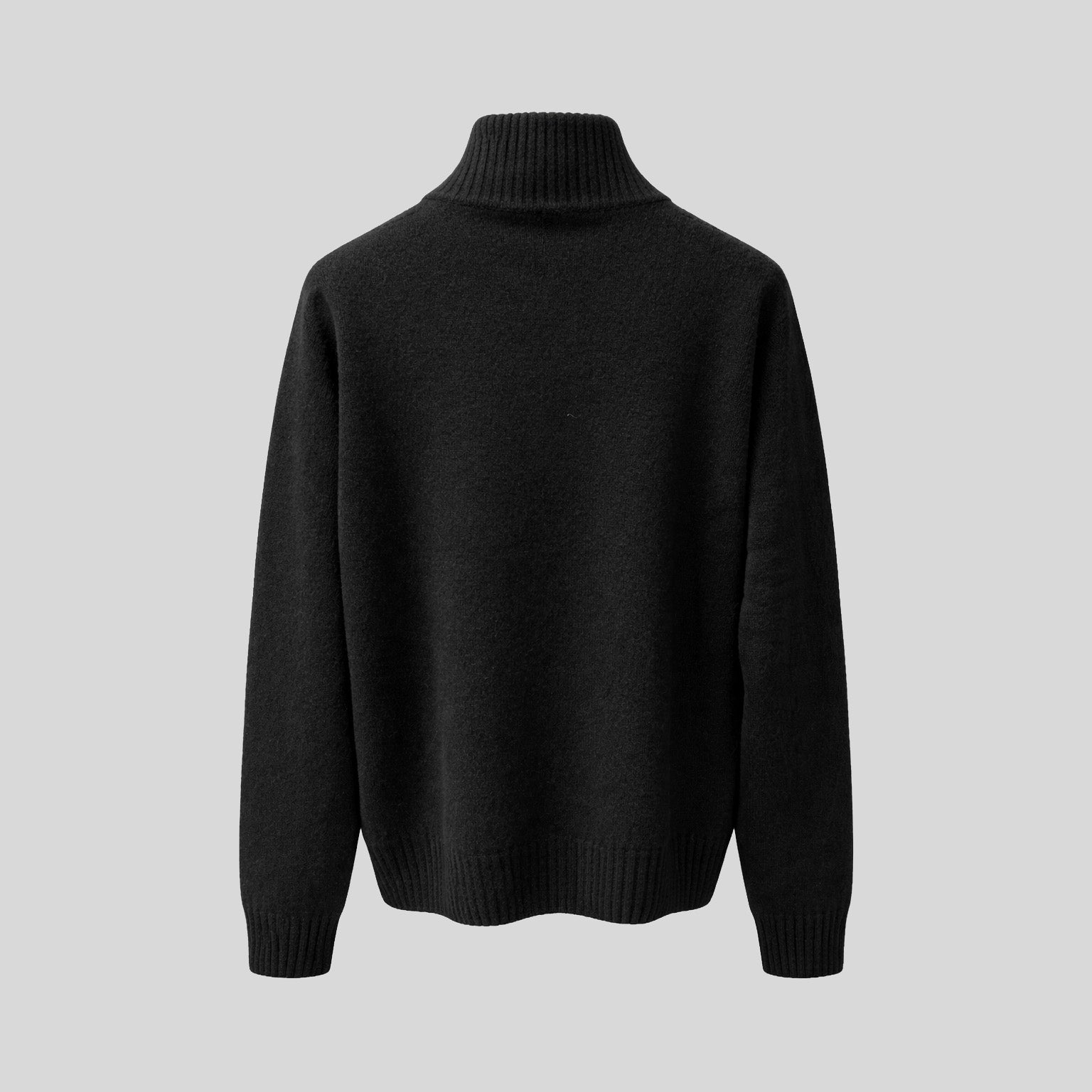 VIRGIN WOOL QUARTER ZIP SWEATER   - BLACK