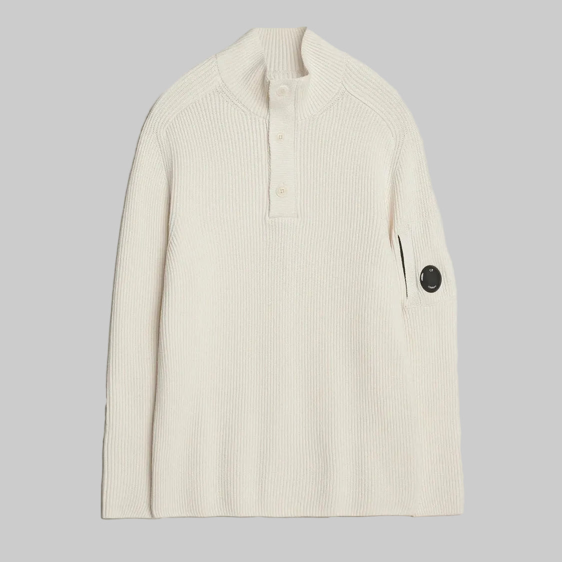 RIB HALF BUTTON SWEATER - GAUSE WHITE