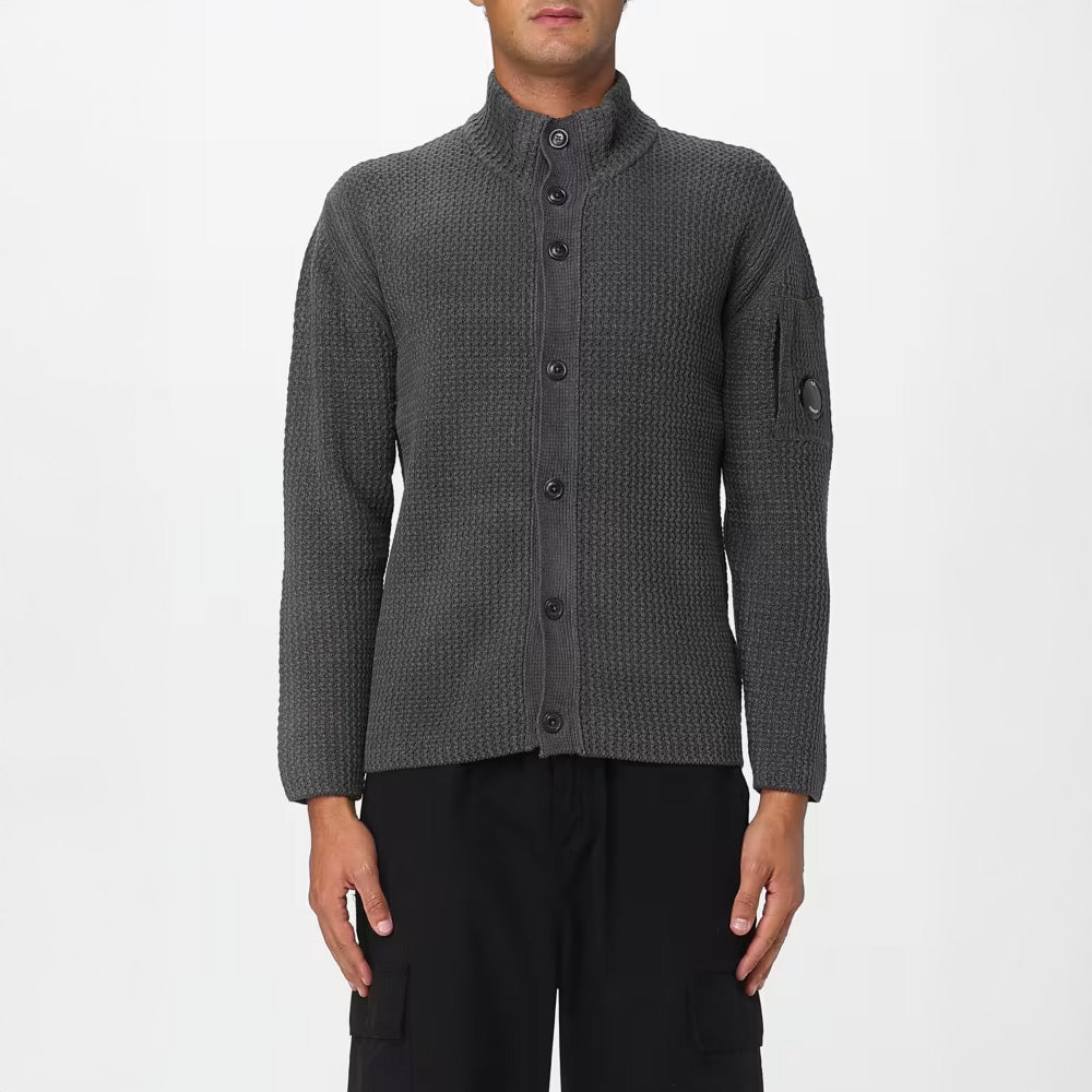 KNIT BUTTON SWEATER - DARK SHADOW