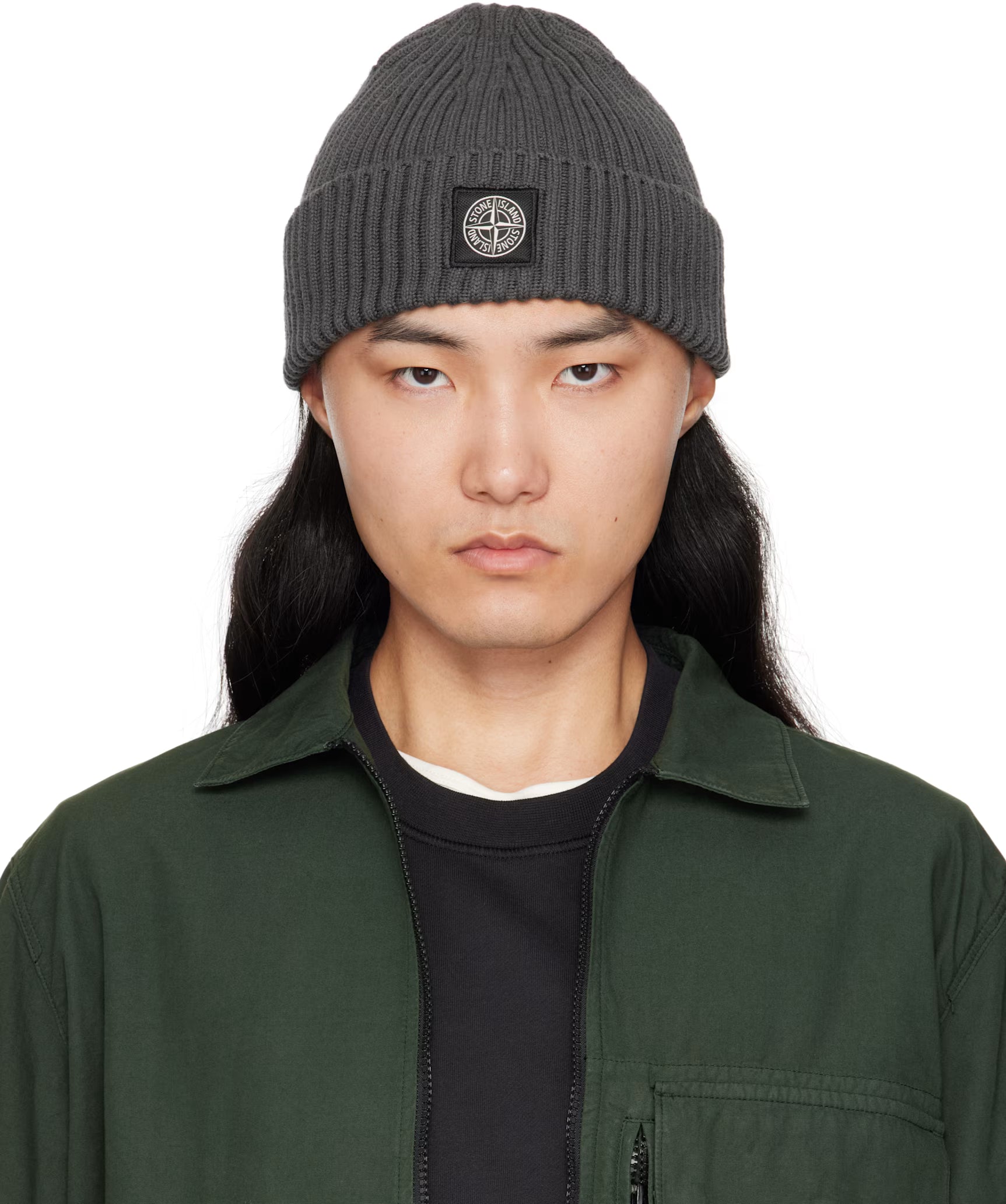 LEAD GREY BEANIE WITH COMPASS LOGO