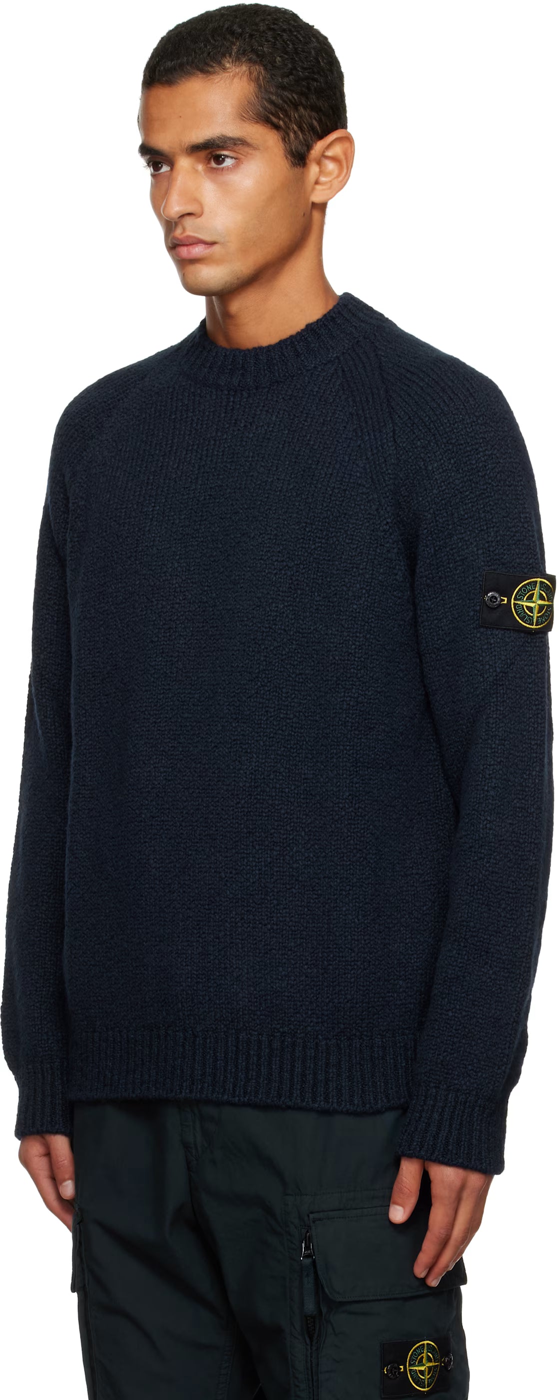 NAVY BLUE FANCY YARN WOOL CREWNECK