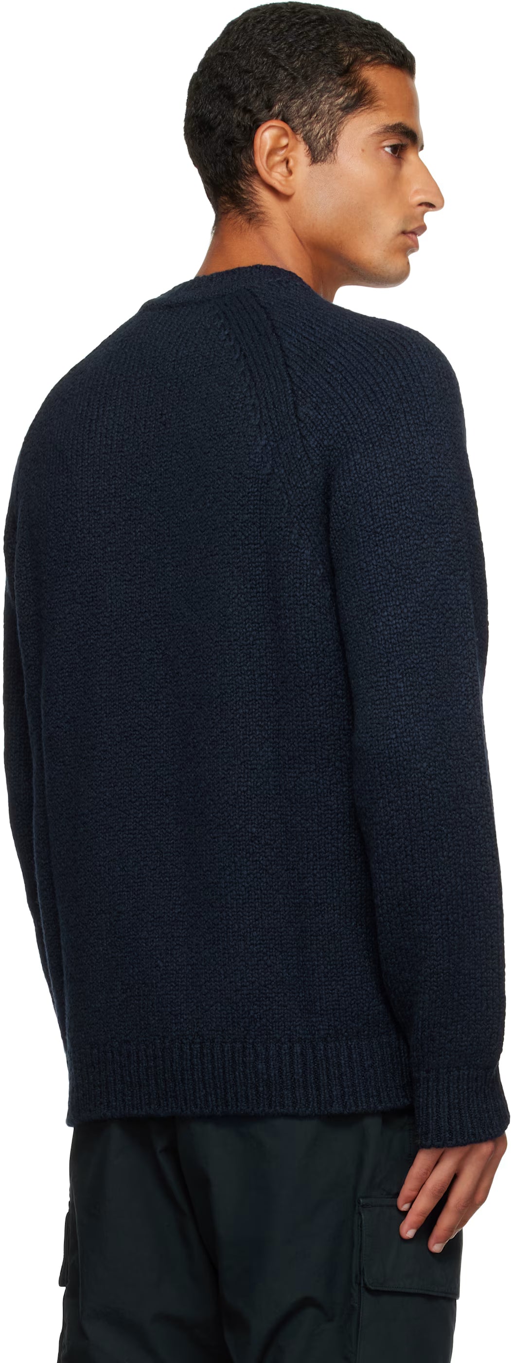 NAVY BLUE FANCY YARN WOOL CREWNECK