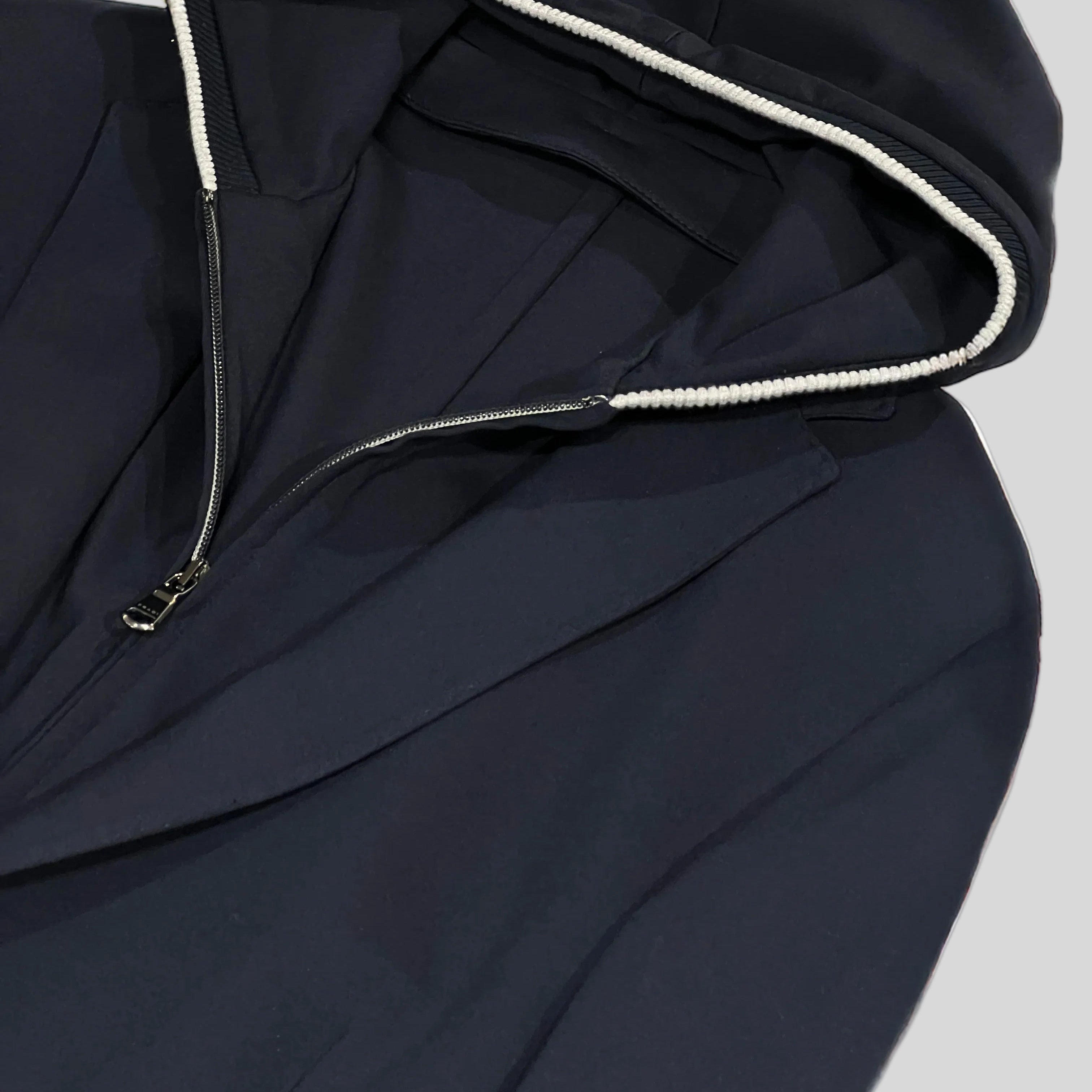 TECHNO FABRIC JACKET WITH DETACHEABLE HOOD - NAVY BLUE