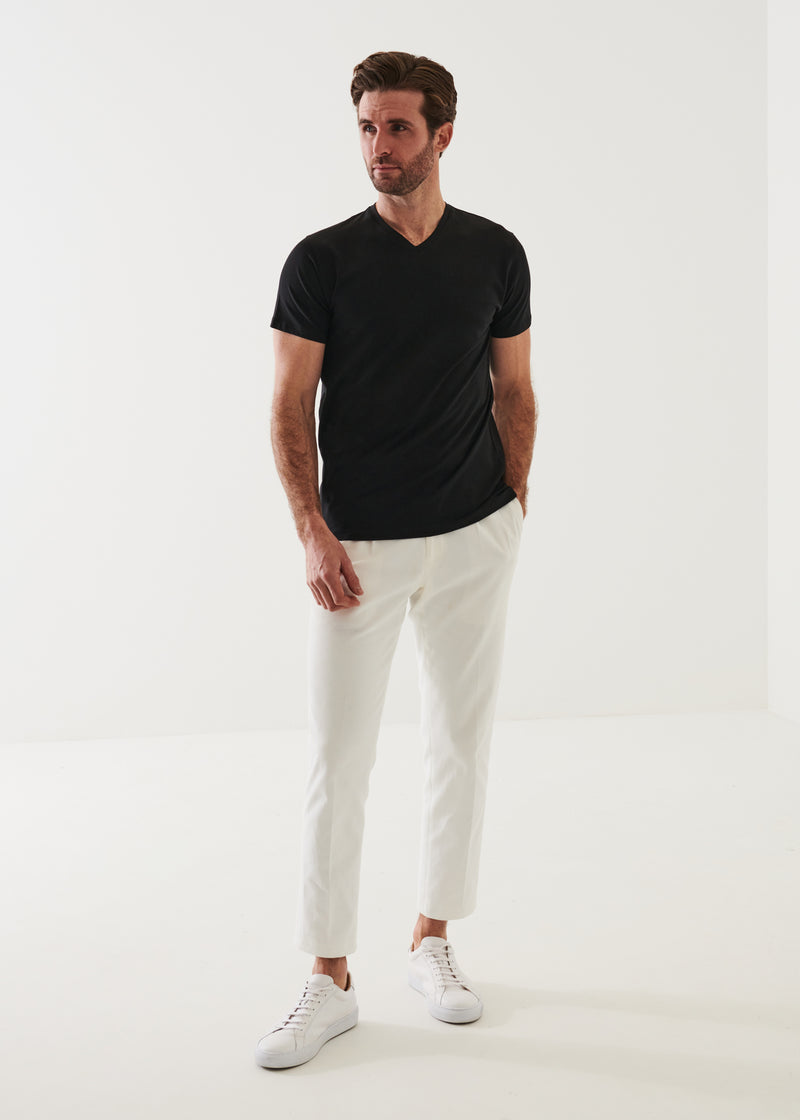 Pima cotton stretch V-neck  - Black